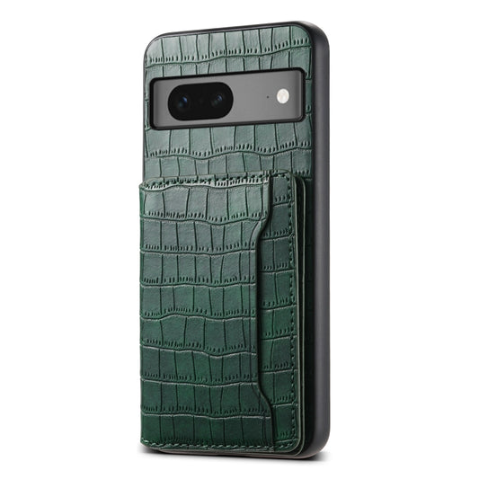 For Google Pixel 7 5G Crocodile Texture Card Bag Design Full Coverage Phone Case(Green) by buy2fix