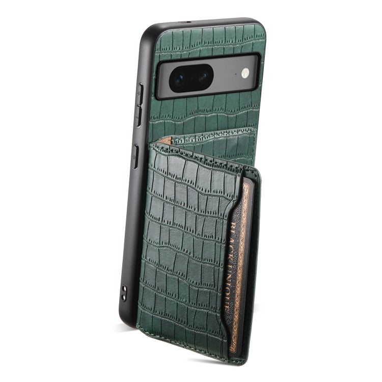 For Google Pixel 7 5G Crocodile Texture Card Bag Design Full Coverage Phone Case(Green) by buy2fix