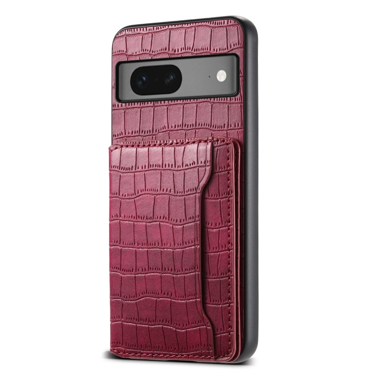 For Google Pixel 7 5G Crocodile Texture Card Bag Design Full Coverage Phone Case(Red) by buy2fix