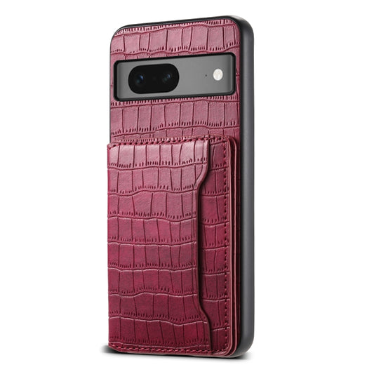 For Google Pixel 7 5G Crocodile Texture Card Bag Design Full Coverage Phone Case(Red) by buy2fix