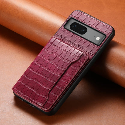 For Google Pixel 7 5G Crocodile Texture Card Bag Design Full Coverage Phone Case(Red) by buy2fix