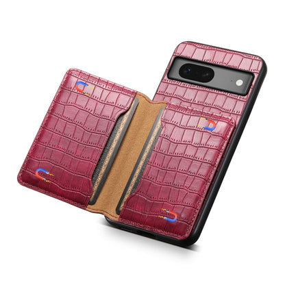 For Google Pixel 7 5G Crocodile Texture Card Bag Design Full Coverage Phone Case(Red) by buy2fix