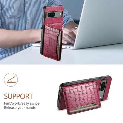 For Google Pixel 7 5G Crocodile Texture Card Bag Design Full Coverage Phone Case(Red) by buy2fix
