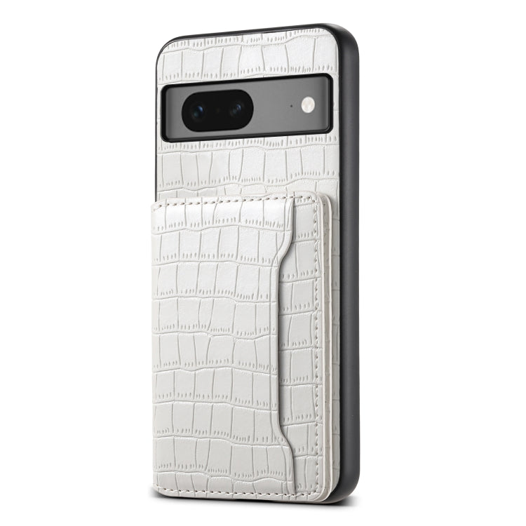 For Google Pixel 7 5G Crocodile Texture Card Bag Design Full Coverage Phone Case(White) by buy2fix