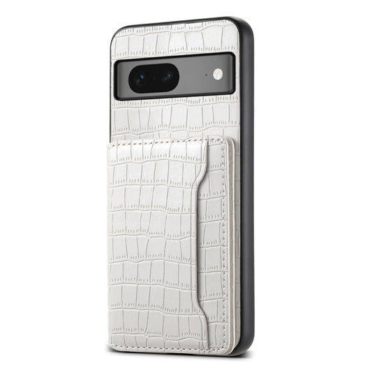 For Google Pixel 7 5G Crocodile Texture Card Bag Design Full Coverage Phone Case(White) by buy2fix