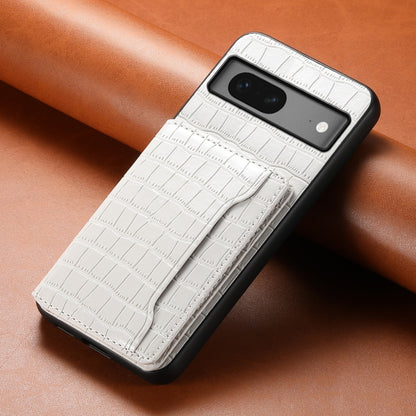 For Google Pixel 7 5G Crocodile Texture Card Bag Design Full Coverage Phone Case(White) by buy2fix