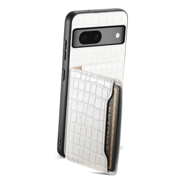 For Google Pixel 7 5G Crocodile Texture Card Bag Design Full Coverage Phone Case(White) by buy2fix