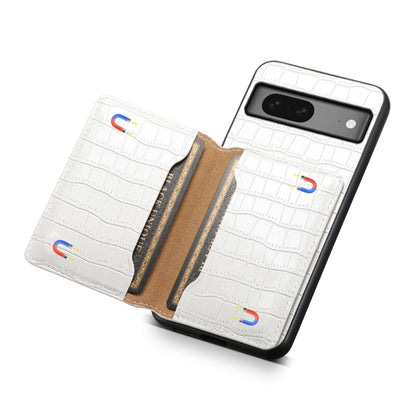 For Google Pixel 7 5G Crocodile Texture Card Bag Design Full Coverage Phone Case(White) by buy2fix