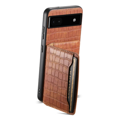 For Google Pixel 6a Crocodile Texture Card Bag Design Full Coverage Phone Case(Brown) by buy2fix