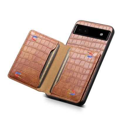 For Google Pixel 6a Crocodile Texture Card Bag Design Full Coverage Phone Case(Brown) by buy2fix