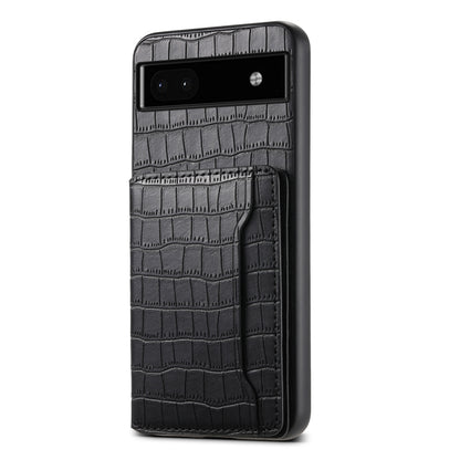 For Google Pixel 6a Crocodile Texture Card Bag Design Full Coverage Phone Case(Black) by buy2fix