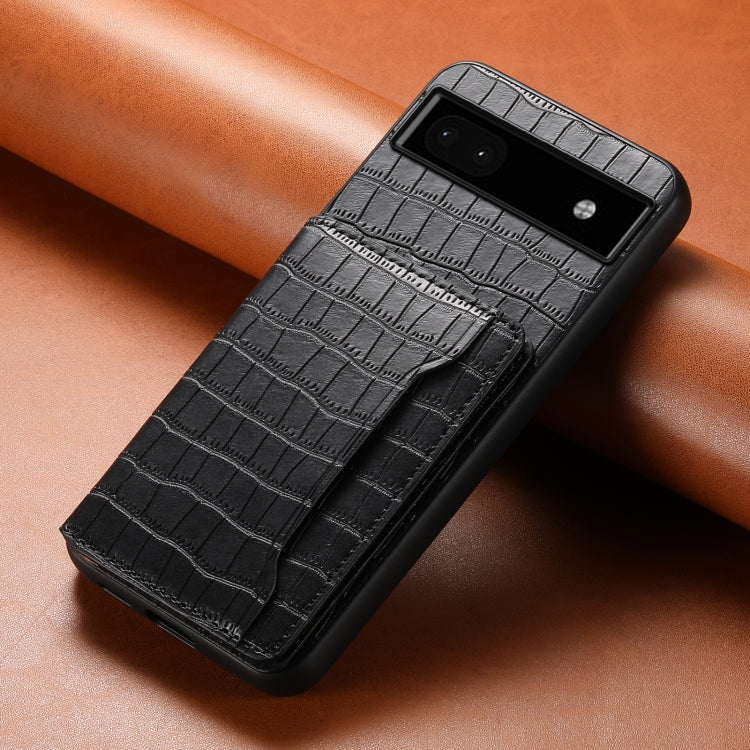 For Google Pixel 6a Crocodile Texture Card Bag Design Full Coverage Phone Case(Black) by buy2fix