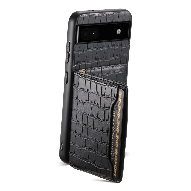 For Google Pixel 6a Crocodile Texture Card Bag Design Full Coverage Phone Case(Black) by buy2fix