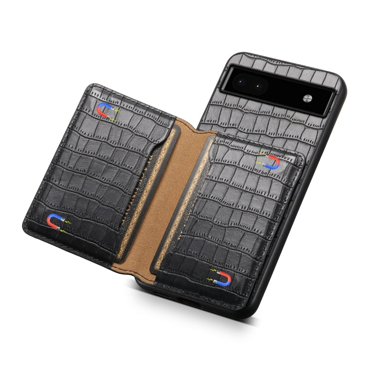 For Google Pixel 6a Crocodile Texture Card Bag Design Full Coverage Phone Case(Black) by buy2fix