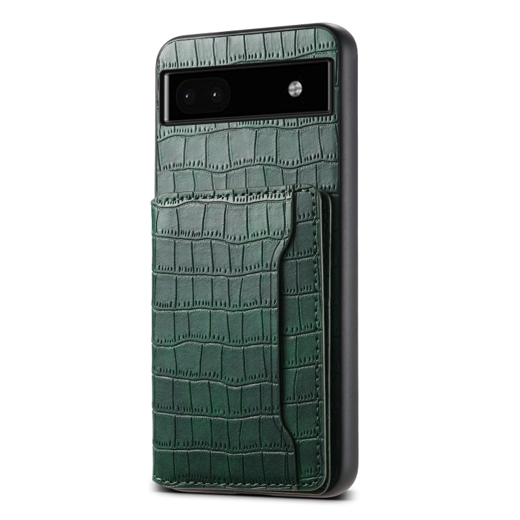 For Google Pixel 6a Crocodile Texture Card Bag Design Full Coverage Phone Case(Green) by buy2fix
