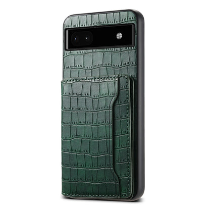 For Google Pixel 6a Crocodile Texture Card Bag Design Full Coverage Phone Case(Green) by buy2fix