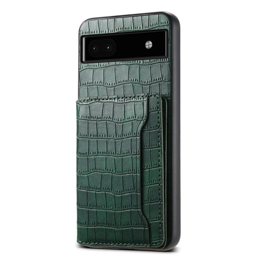 For Google Pixel 6a Crocodile Texture Card Bag Design Full Coverage Phone Case(Green) by buy2fix