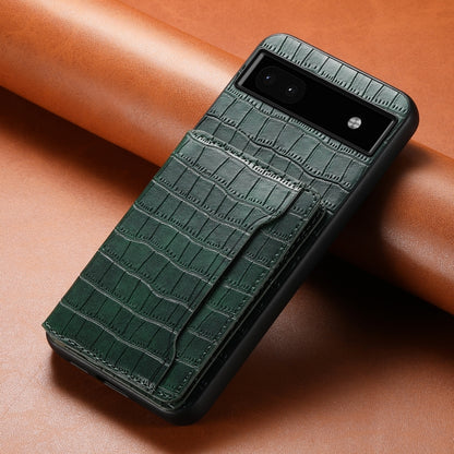 For Google Pixel 6a Crocodile Texture Card Bag Design Full Coverage Phone Case(Green) by buy2fix