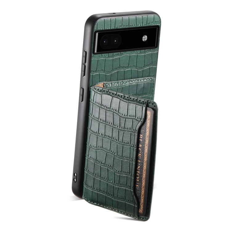 For Google Pixel 6a Crocodile Texture Card Bag Design Full Coverage Phone Case(Green) by buy2fix