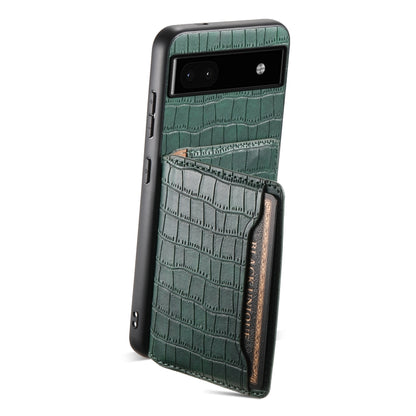 For Google Pixel 6a Crocodile Texture Card Bag Design Full Coverage Phone Case(Green) by buy2fix