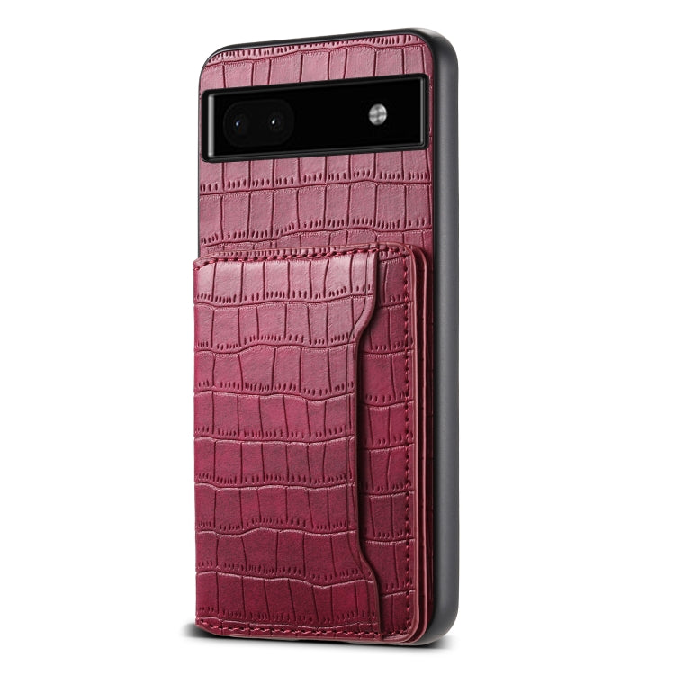 For Google Pixel 6a Crocodile Texture Card Bag Design Full Coverage Phone Case(Red) by buy2fix