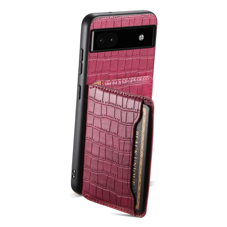 For Google Pixel 6a Crocodile Texture Card Bag Design Full Coverage Phone Case(Red) by buy2fix