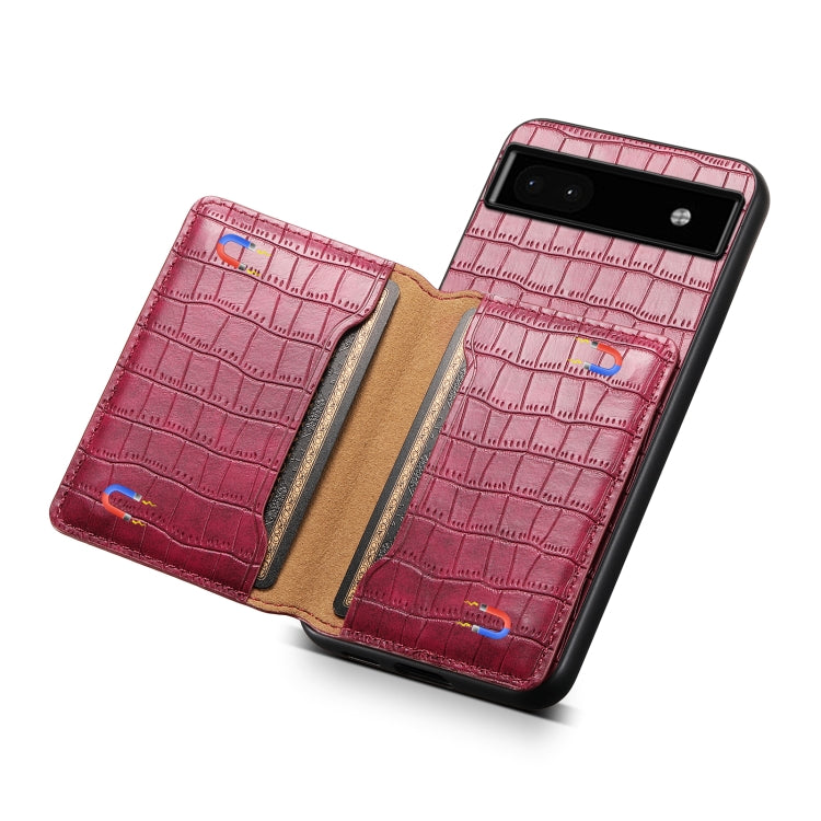 For Google Pixel 6a Crocodile Texture Card Bag Design Full Coverage Phone Case(Red) by buy2fix