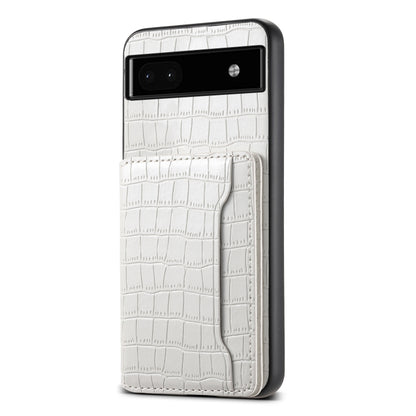 For Google Pixel 6a Crocodile Texture Card Bag Design Full Coverage Phone Case(White) by buy2fix