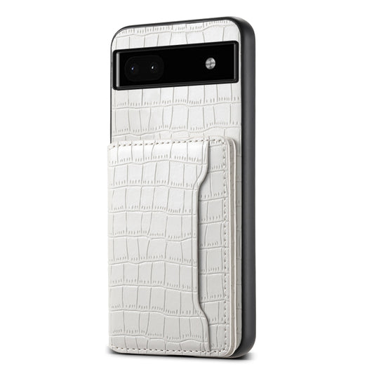 For Google Pixel 6a Crocodile Texture Card Bag Design Full Coverage Phone Case(White) by buy2fix
