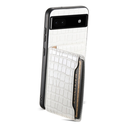 For Google Pixel 6a Crocodile Texture Card Bag Design Full Coverage Phone Case(White) by buy2fix
