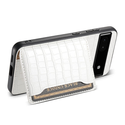 For Google Pixel 6a Crocodile Texture Card Bag Design Full Coverage Phone Case(White) by buy2fix