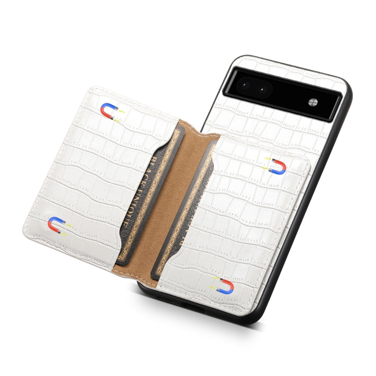 For Google Pixel 6a Crocodile Texture Card Bag Design Full Coverage Phone Case(White) by buy2fix