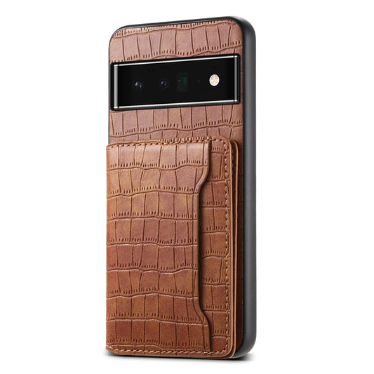 For Google Pixel 6 Pro Crocodile Texture Card Bag Design Full Coverage Phone Case(Brown) by buy2fix