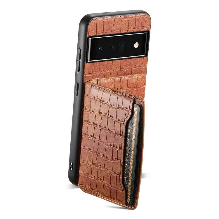 For Google Pixel 6 Pro Crocodile Texture Card Bag Design Full Coverage Phone Case(Brown) by buy2fix