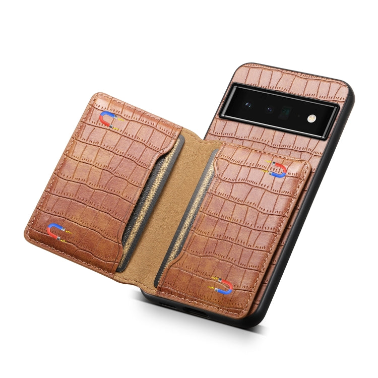 For Google Pixel 6 Pro Crocodile Texture Card Bag Design Full Coverage Phone Case(Brown) by buy2fix