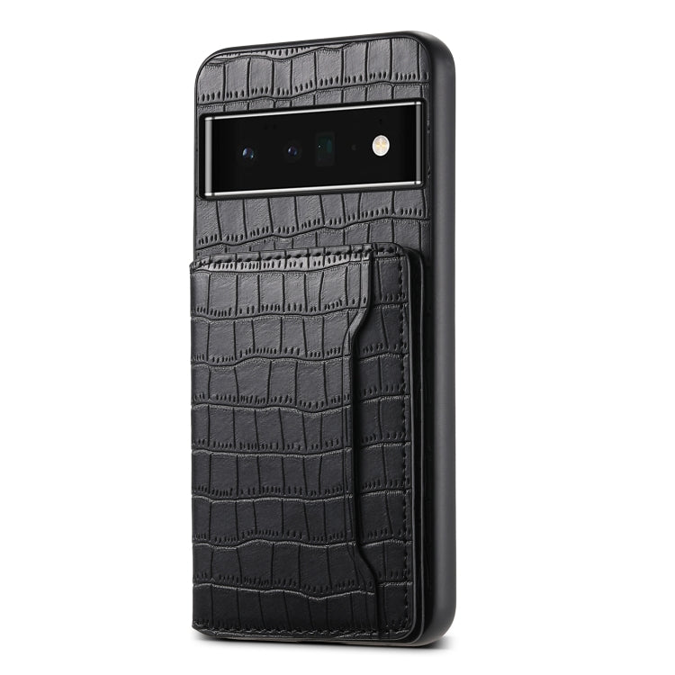 For Google Pixel 6 Pro Crocodile Texture Card Bag Design Full Coverage Phone Case(Black) by buy2fix