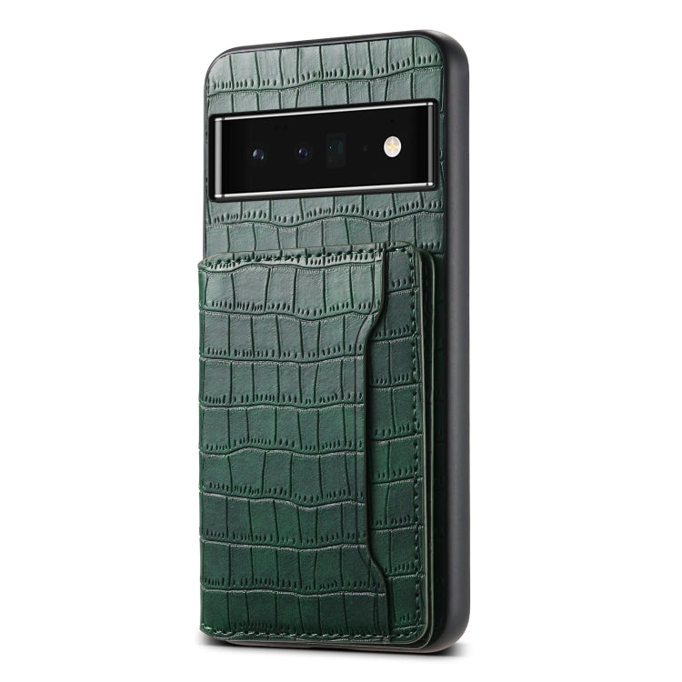 For Google Pixel 6 Pro Crocodile Texture Card Bag Design Full Coverage Phone Case(Green) by buy2fix
