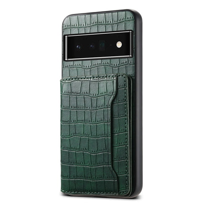For Google Pixel 6 Pro Crocodile Texture Card Bag Design Full Coverage Phone Case(Green) by buy2fix