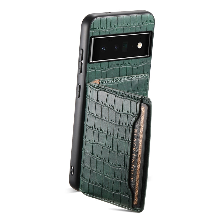 For Google Pixel 6 Pro Crocodile Texture Card Bag Design Full Coverage Phone Case(Green) by buy2fix