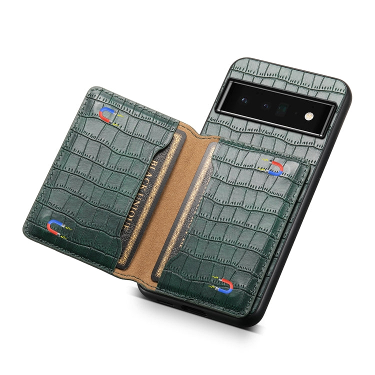 For Google Pixel 6 Pro Crocodile Texture Card Bag Design Full Coverage Phone Case(Green) by buy2fix