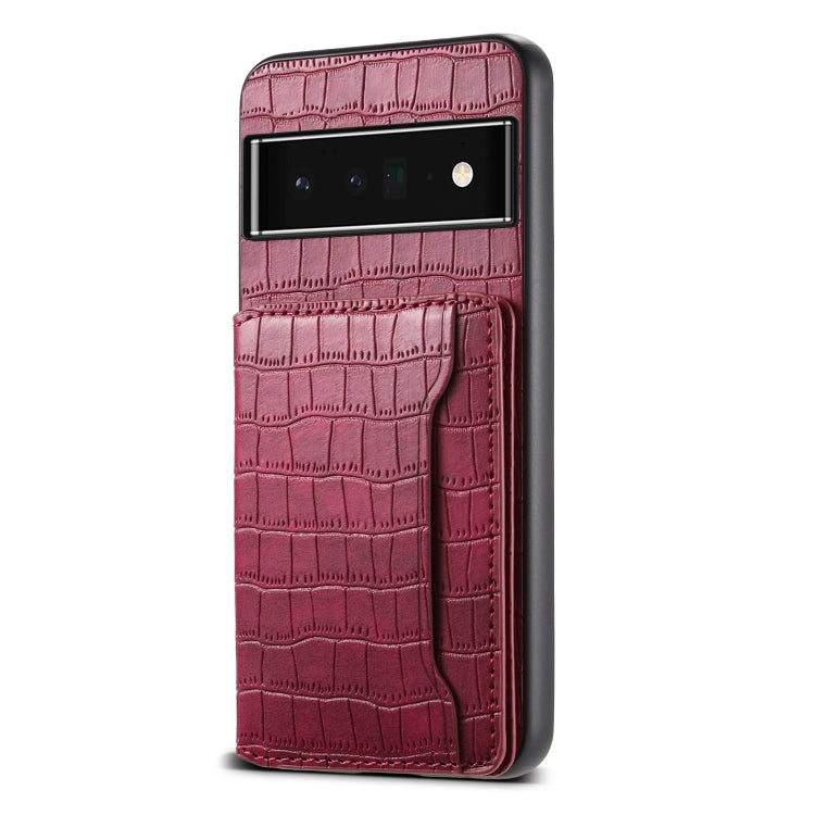 For Google Pixel 6 Pro Crocodile Texture Card Bag Design Full Coverage Phone Case(Red) by buy2fix