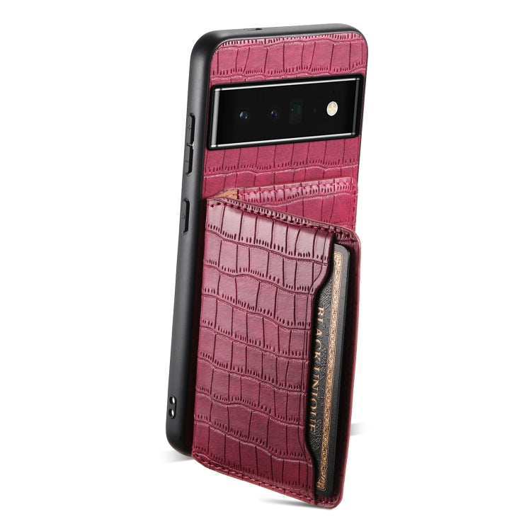 For Google Pixel 6 Pro Crocodile Texture Card Bag Design Full Coverage Phone Case(Red) by buy2fix