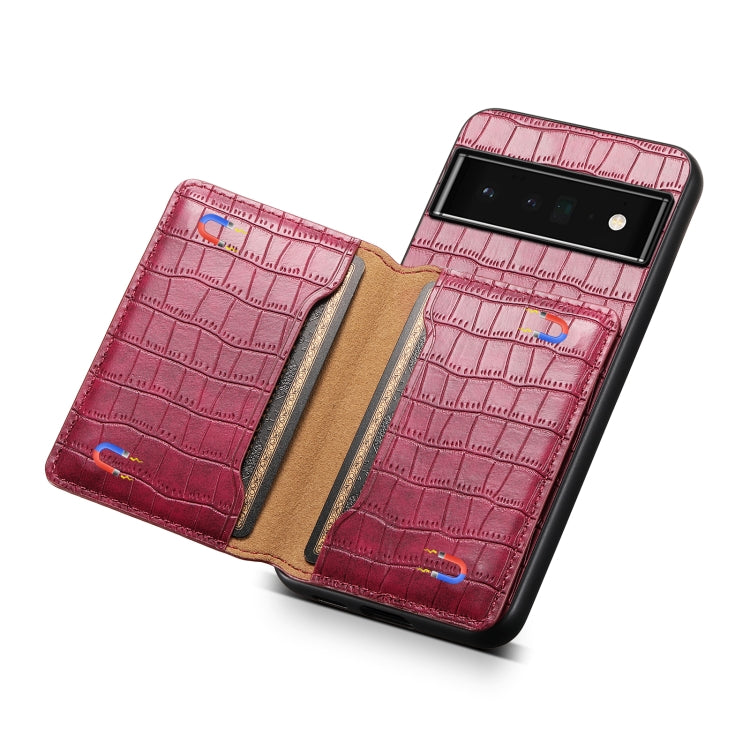 For Google Pixel 6 Pro Crocodile Texture Card Bag Design Full Coverage Phone Case(Red) by buy2fix