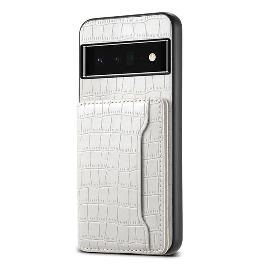 For Google Pixel 6 Pro Crocodile Texture Card Bag Design Full Coverage Phone Case(White) by buy2fix