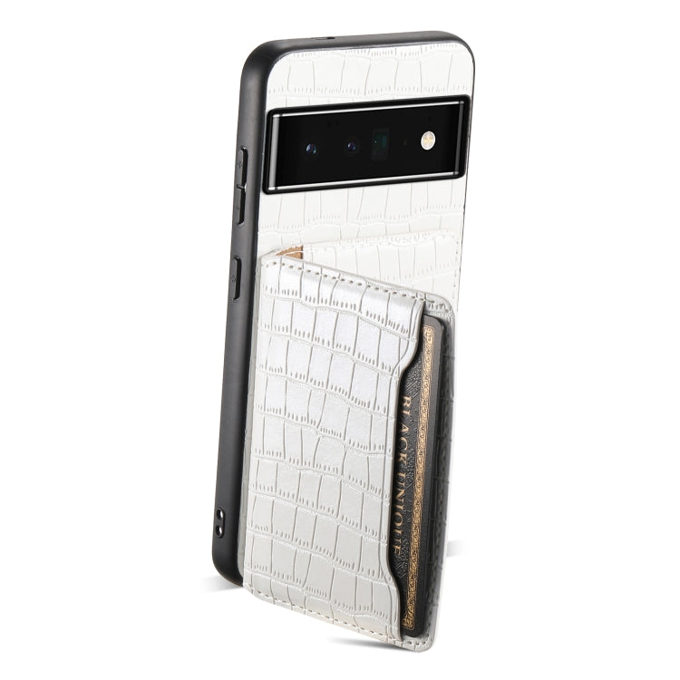 For Google Pixel 6 Pro Crocodile Texture Card Bag Design Full Coverage Phone Case(White) by buy2fix