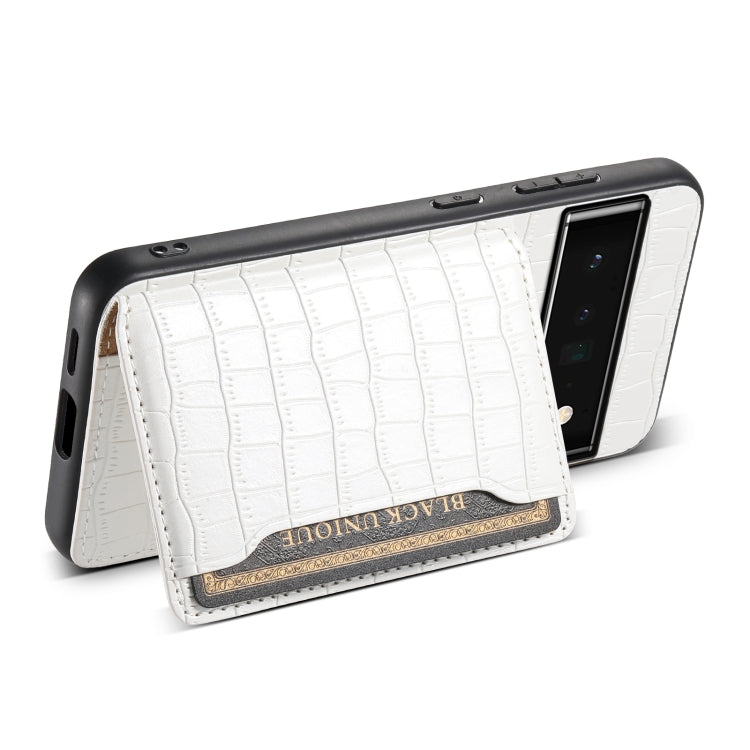 For Google Pixel 6 Pro Crocodile Texture Card Bag Design Full Coverage Phone Case(White) by buy2fix