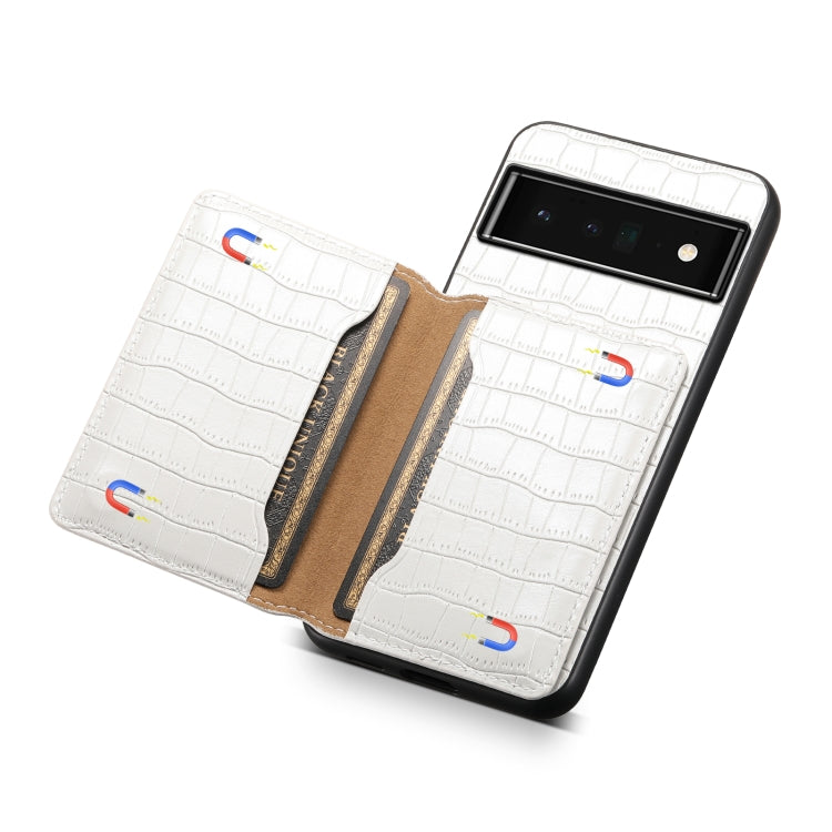For Google Pixel 6 Pro Crocodile Texture Card Bag Design Full Coverage Phone Case(White) by buy2fix