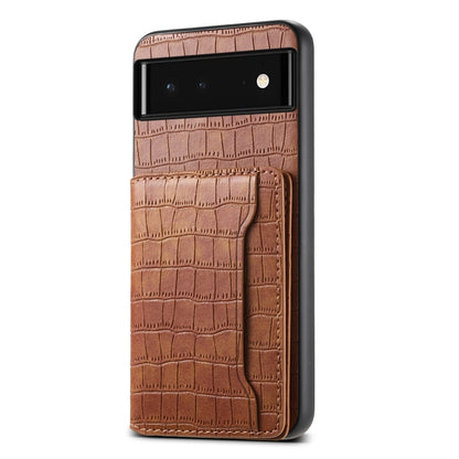 For Google Pixel 6 Crocodile Texture Card Bag Design Full Coverage Phone Case(Brown) by buy2fix