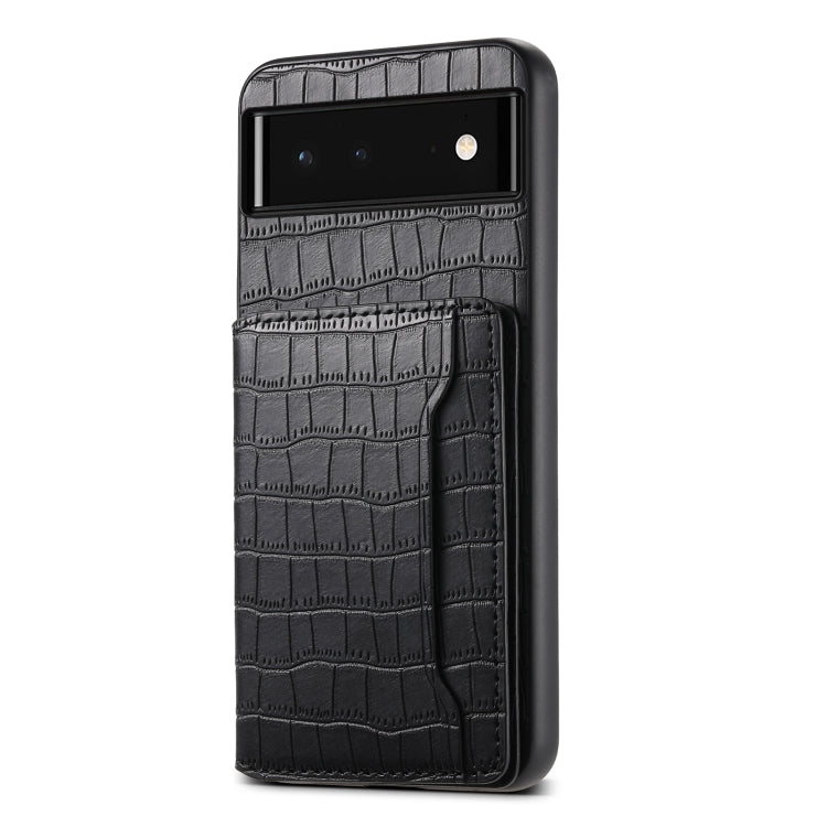 For Google Pixel 6 Crocodile Texture Card Bag Design Full Coverage Phone Case(Black) by buy2fix