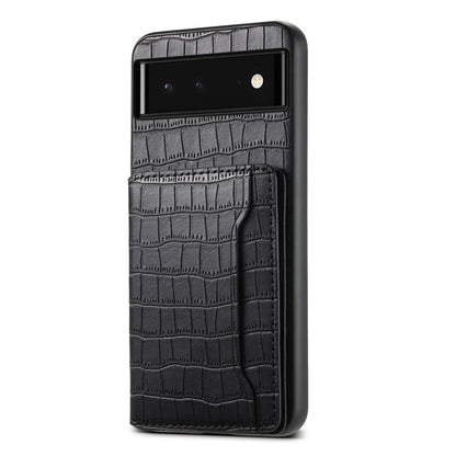 For Google Pixel 6 Crocodile Texture Card Bag Design Full Coverage Phone Case(Black) by buy2fix